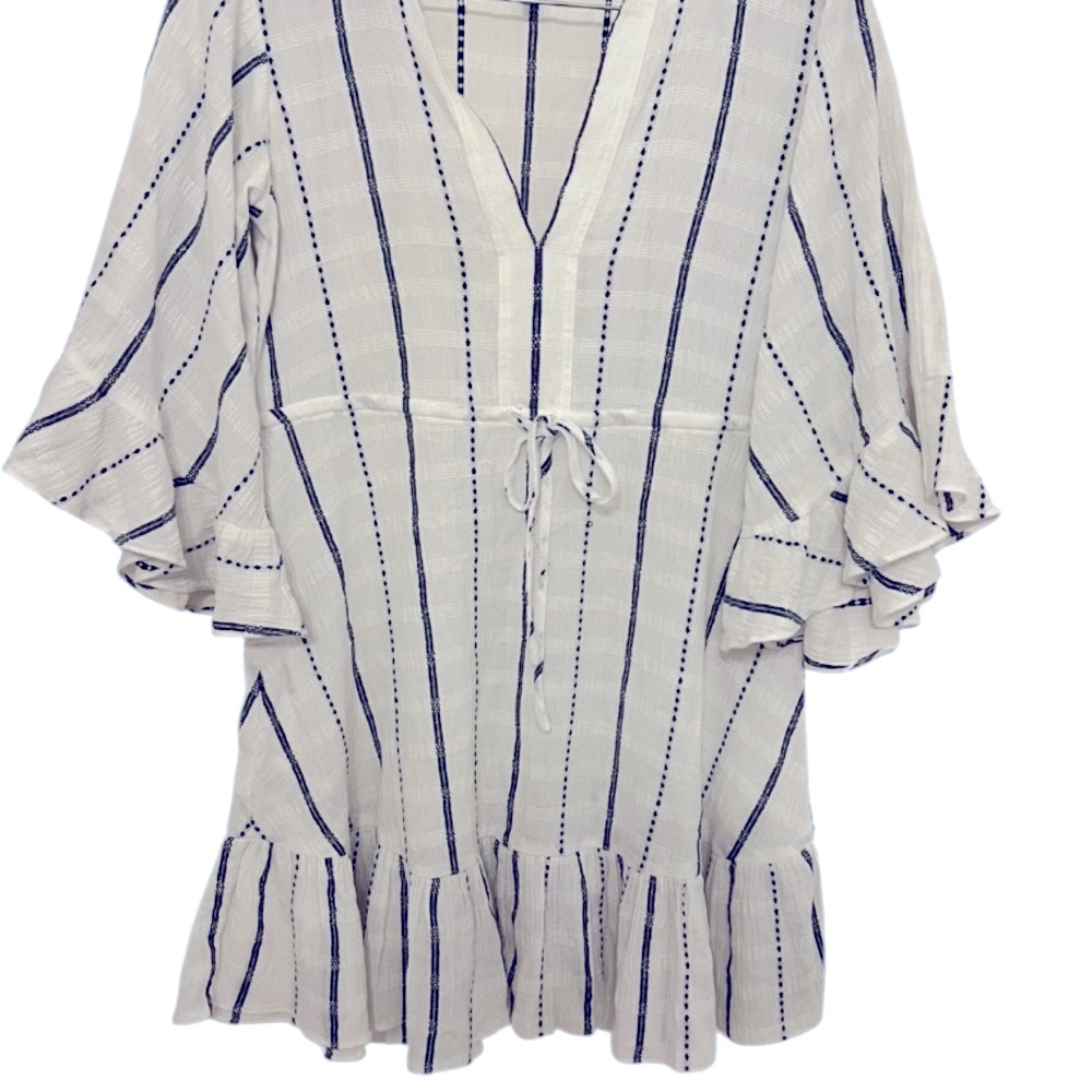 BCBGMAXAZRIA Striped Cotton Ruffle Sleeve
Tunic Dress - White/Navy - Size XS - Picture 3 of 6